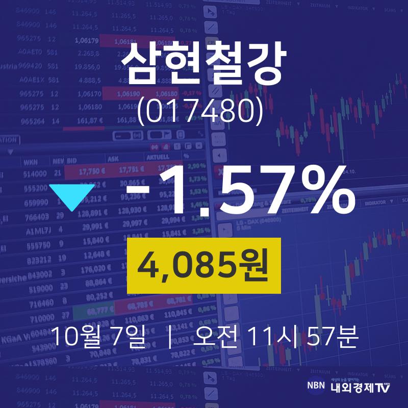 실시간주식현황 삼현철강 주가 7일  현재 4085원