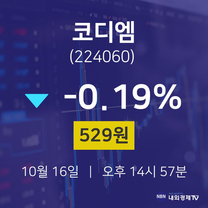 주식종목검색 코디엠 주가 16일  현재 529원