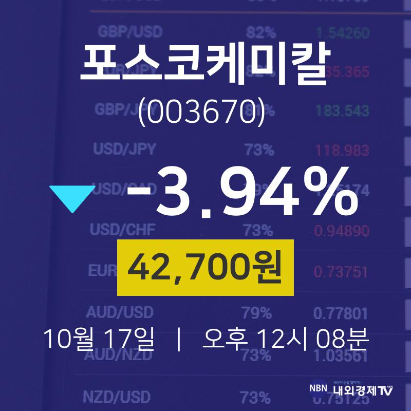 10월 17일 포스코케미칼 주식현재가 42700원  -3.94%