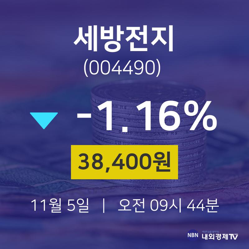 오늘주식 세방전지 주가 5일  현재 38400원