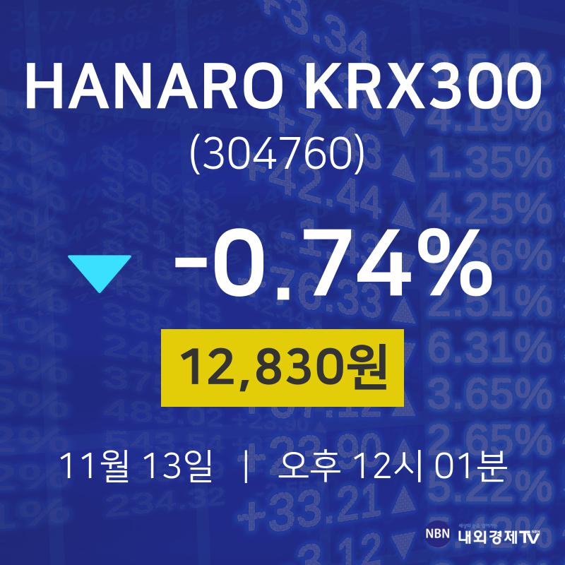 주식주가 HANARO KRX300 주가 13일  현재 12830원