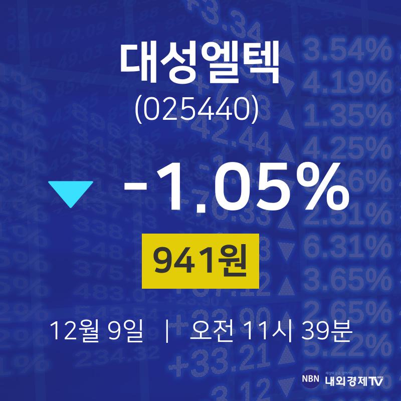 주식현재가 대성엘텍 주가 9일  현재 941원
