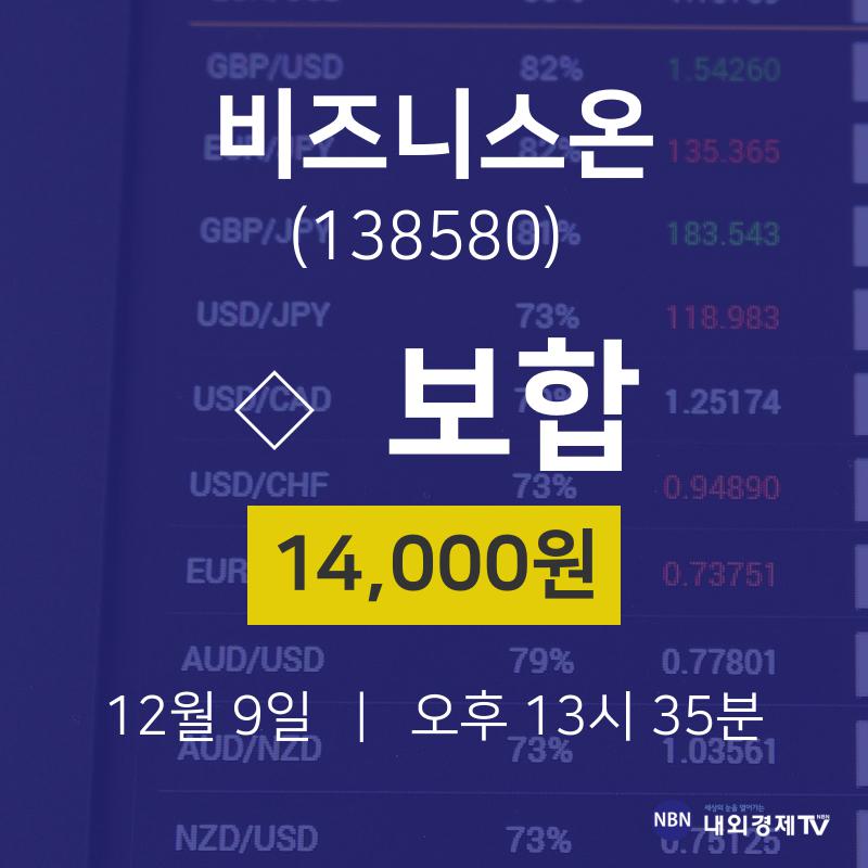 12월 9일 비즈니스온 주식장 0.00% 14000원