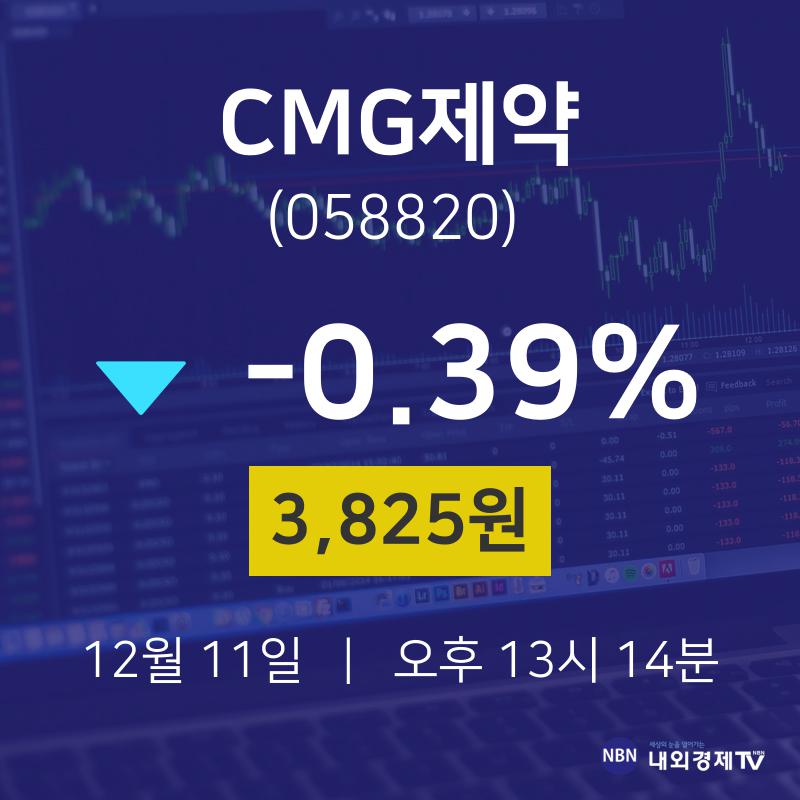 주식종목시세 CMG제약 주가 11일  현재 3825원
