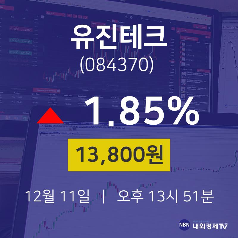오늘주식시장 유진테크 주가 11일  현재 13800원