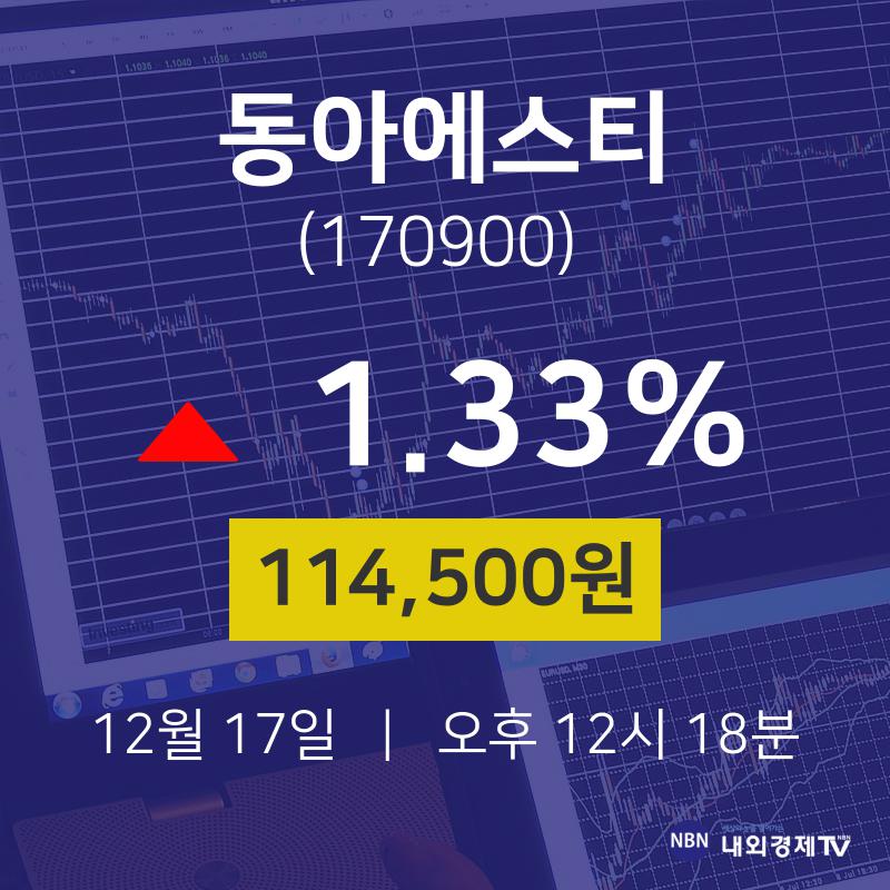 주식종목시세 동아에스티 주가 17일  현재 114500원