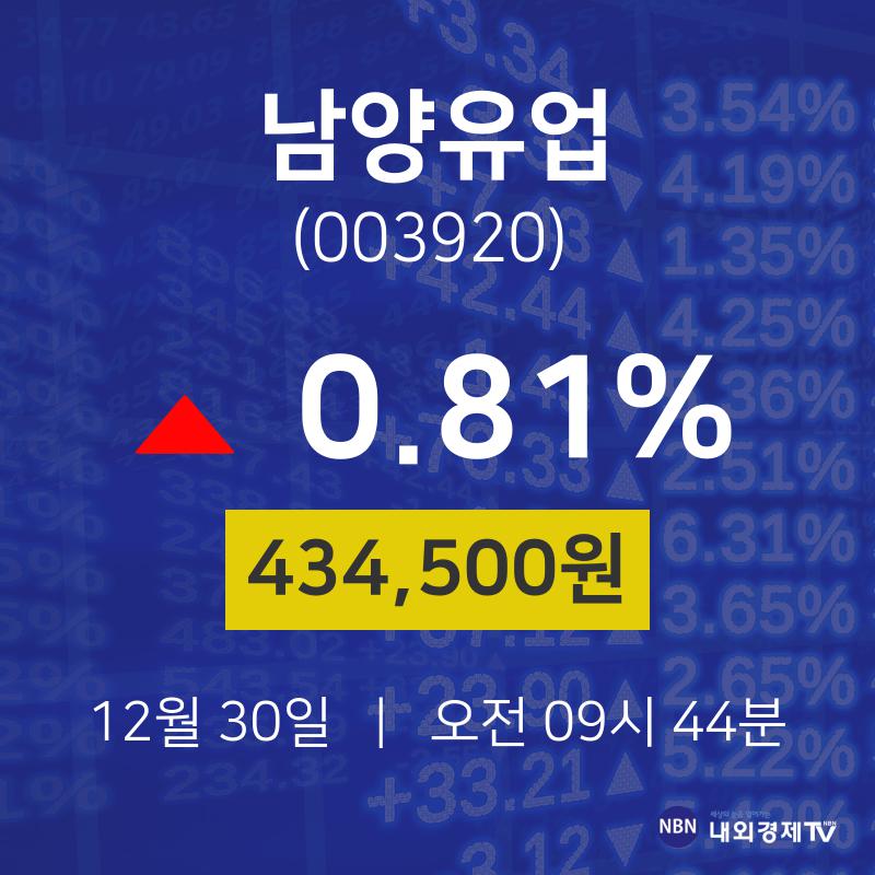 12월 30일 남양유업 오늘증시 0.81% 434500원