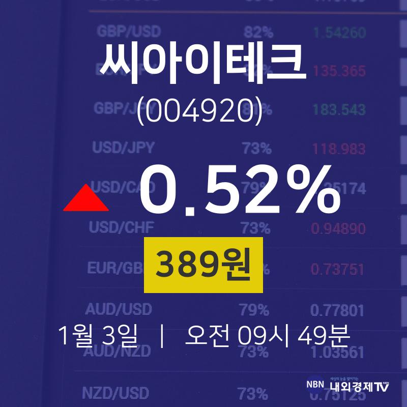 오늘주식시세 씨아이테크 주가 3일  현재 389원