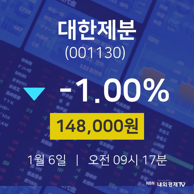 주식종목검색 대한제분 주가 6일  현재 148000원