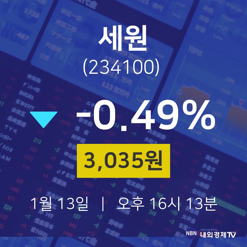 세원주식장  13일  현재 3,035원