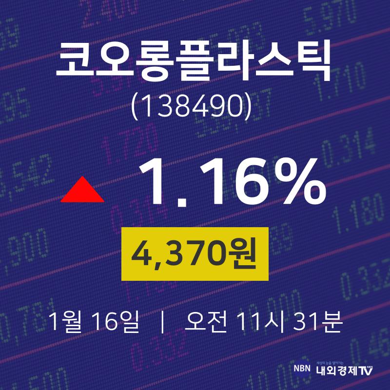 오늘주식시세 코오롱플라스틱 주가 16일  현재 4,370원