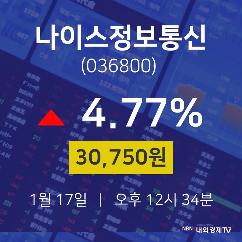 오늘주식 나이스정보통신 주가 17일  현재 30,750원