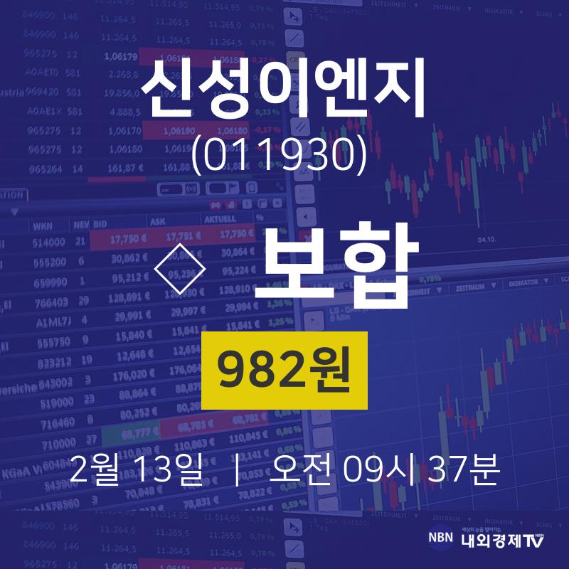 주가그래프 신성이엔지 주가 13일  현재 982원