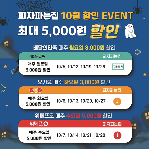 피자파는집 10월 프로모션 실시, 요기요, 위메프오 등 최대 5천원 할인
