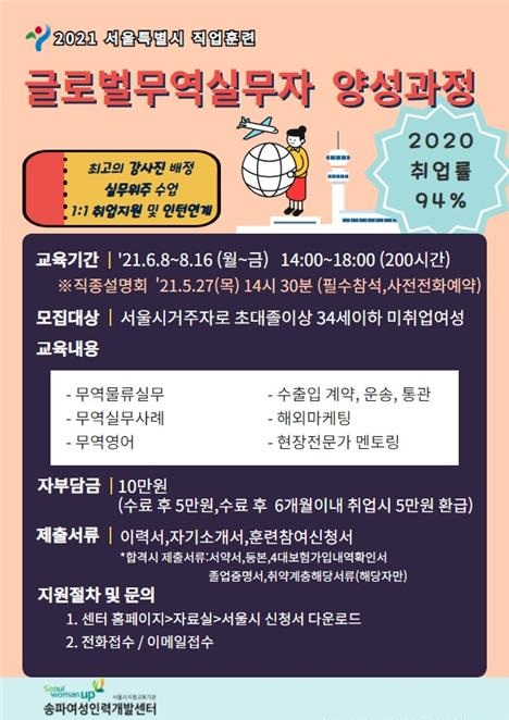 송파여성인력개발센터, 청년여성 대상 글로벌무역실무자 양성과정 직업훈련 실시