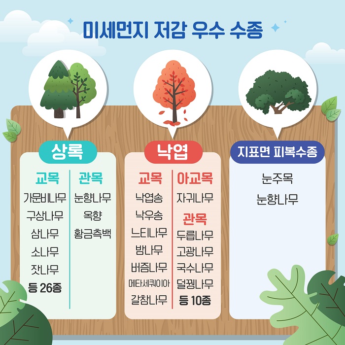 미세먼지 저감 효과가 높은  산림청 322종 발표 나무는 무엇?