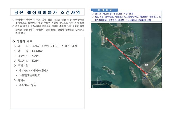 당진, 국내 최대 해상케이블카 사업추진…난지섬 연결