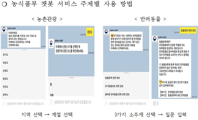 카카오톡으로 농촌여행, 반려동물 정보 다 얻는다