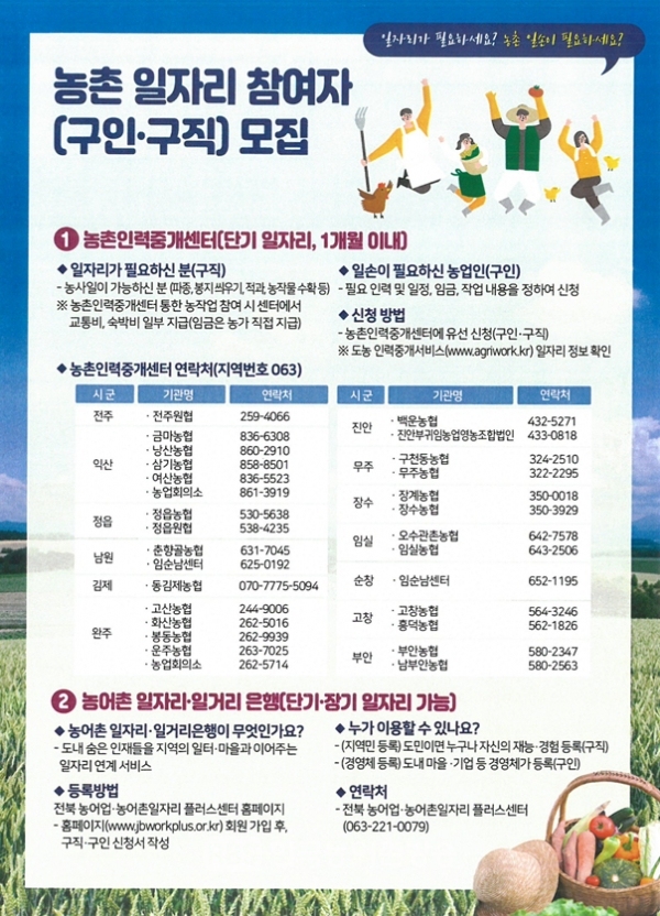 전라북도 영농철을 맞아 농촌인력 수급에 총력