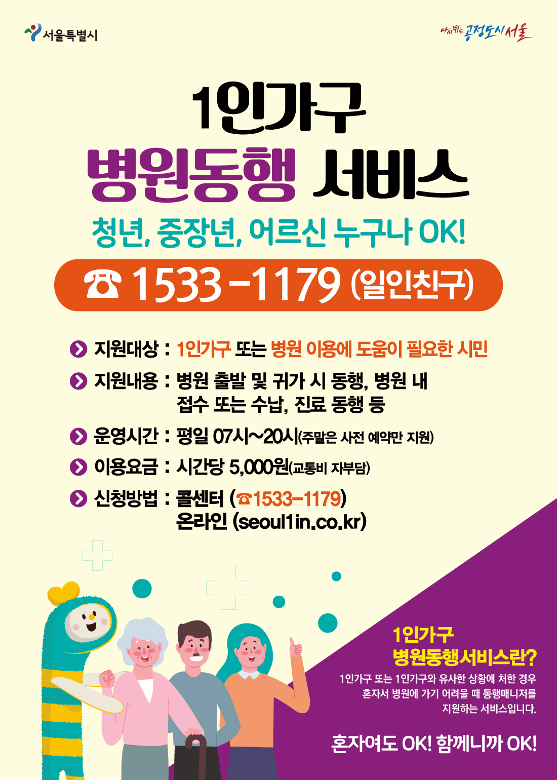 서울시, 1인가구 병원 안심동행 서비스‥새해부터 저소득층 무료이용