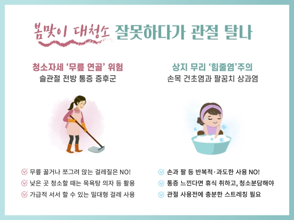 [health& life]  봄맞이 대청소 잘못하다가 관절 탈나?…자극 줄여야