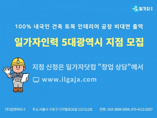 비대면 온라인 인력 중개 서비스 일가자인력, 5대 광역시 지점 모집