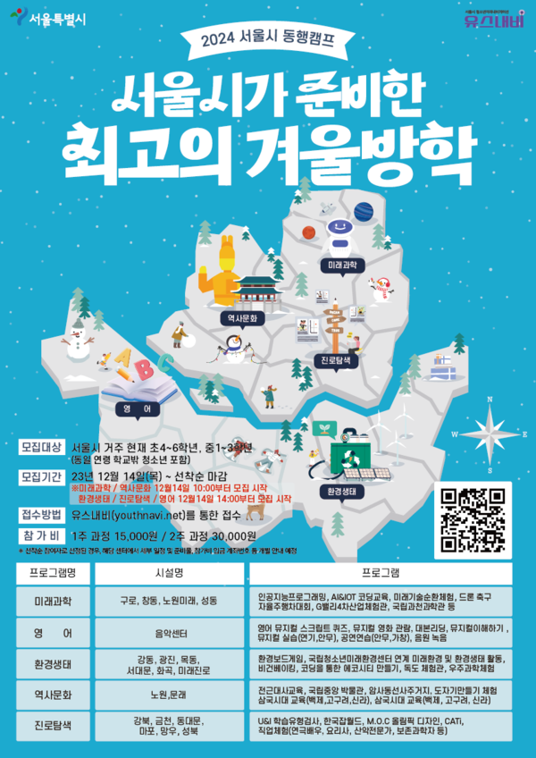 진로탐색 환경생태  미래과학 영어 …서울시, 교육·체험 기회 제공 겨울방학 청소년 동행캠프 운영