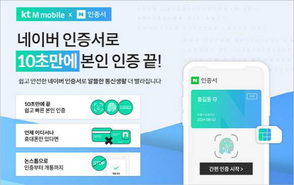 KT엠모바일, 네이버 인증서 도입…비대면 서비스 강화