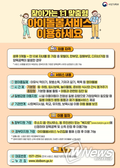 여성가족부, 찾아가는 1:1 맞춤형 아이돌봄서비스 이용하세요!