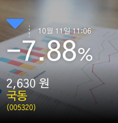 (국동주가) 11일 오전 11시 06분정보 -7.88% 2,630원