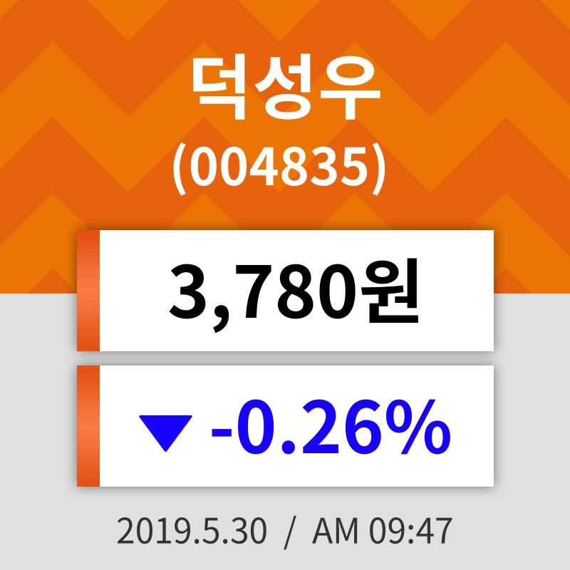 30일 (덕성우정보) 주가 -0.26% 3,780원