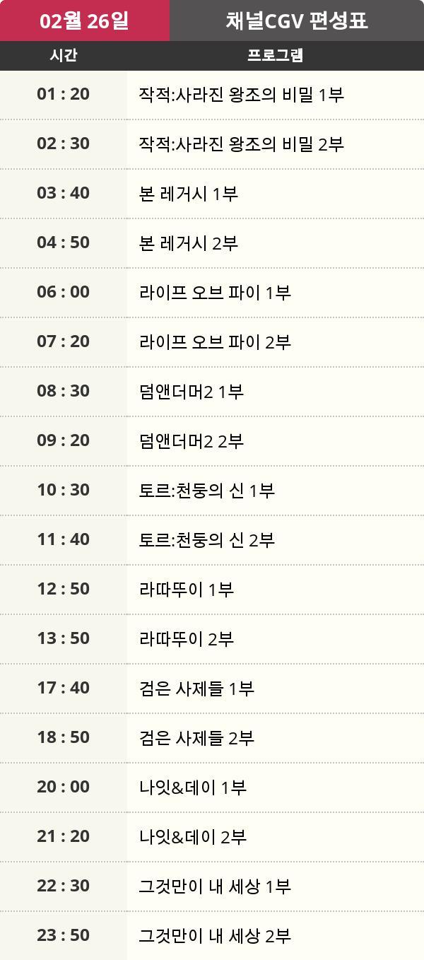 (26일 TV편성표) 영화 재방영시간은?...  니드 포 스피드,겨울왕국종이달 등 다채로운 구성