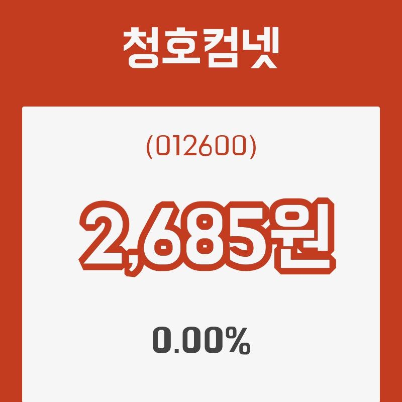 (주식시세)청호컴넷8일주가 전일대비 등락률 0.00% 변동...