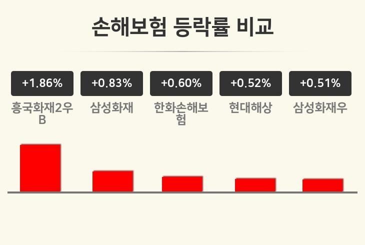 [손해보험업 오전 시황] 흥국화재2우B +1.86%·삼성화재 +0.83%·한화손해보험 +0.60% 등