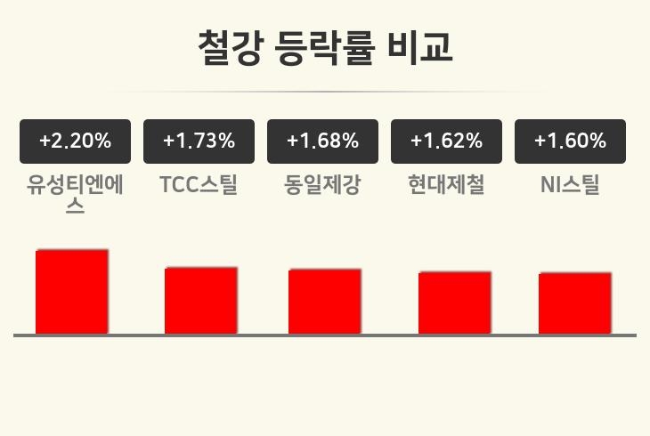[철강업종 오전 시황] 유성티엔에스 +2.20%·TCC스틸 +1.73%·동일제강 +1.68% 순