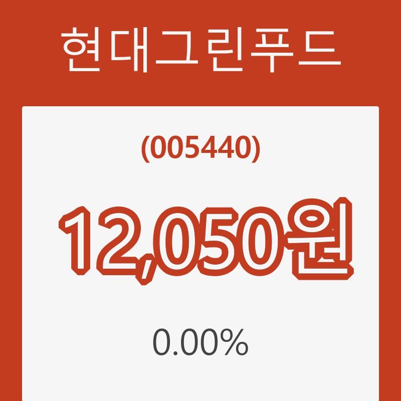 (국내주식)현대그린푸드29일주가 전일대비 등락률 0.00% 변화해