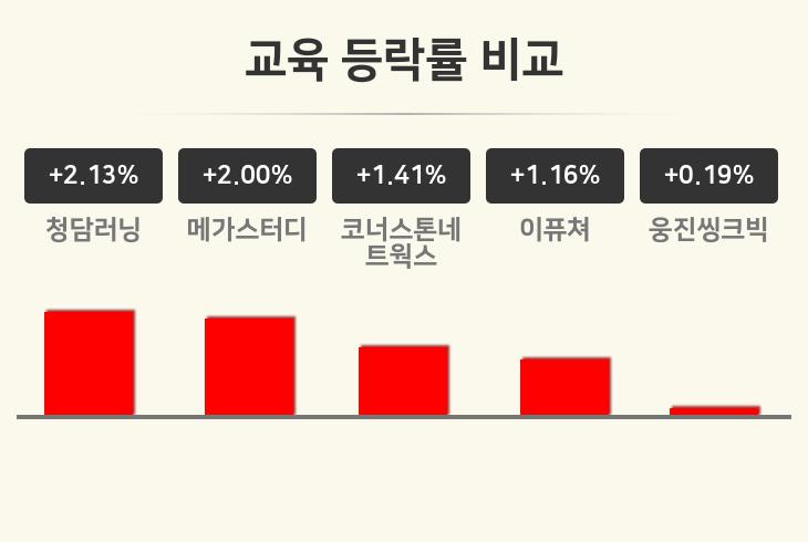 [교육테마 마감 시황] 청담러닝 +2.13%·메가스터디 +2.00%·코너스톤네트웍스 +1.41% 순