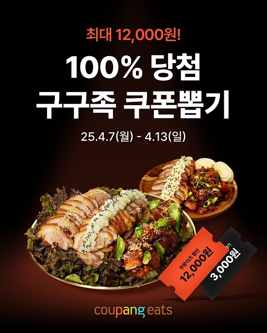 구구족, 쿠팡이츠와 함께 랜덤 쿠폰 이벤트 실시… 최대 12,000원 할인 혜택 제공