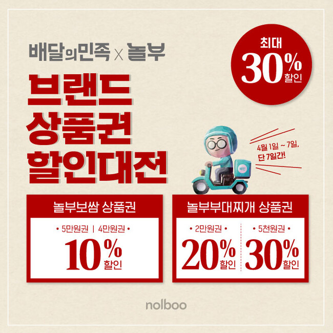 놀부, 2만 장 한정 ‘배민 선물하기’ 상품권 할인 이벤트