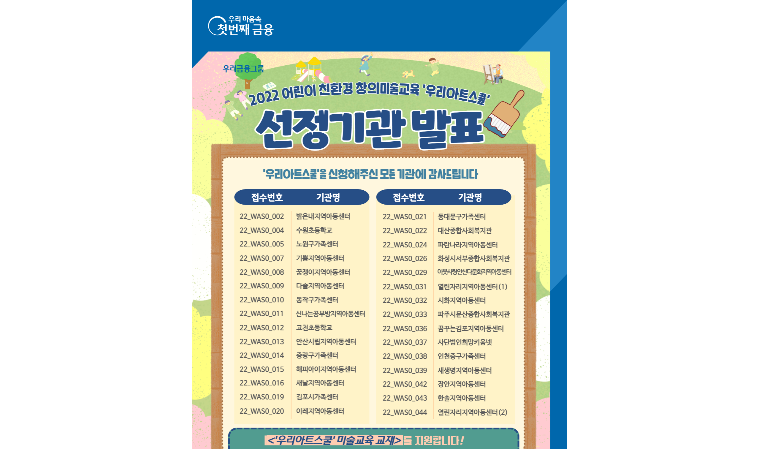우리다문화장학재단, 친환경 창의미술교육 ‘우리아트스쿨’ 30곳 선발