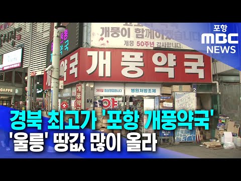 경북 최고가 포항 개풍약국..울릉 땅값 많이 올라