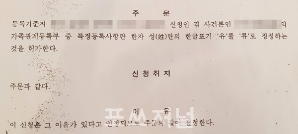 [단독]나도 모르게 바뀐 姓, 유씨가 류씨로...법원 손해입증해야 되돌릴 수있다