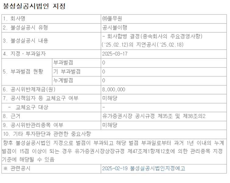 불성실공시법인 된 풀무원…내부 구조적 문제