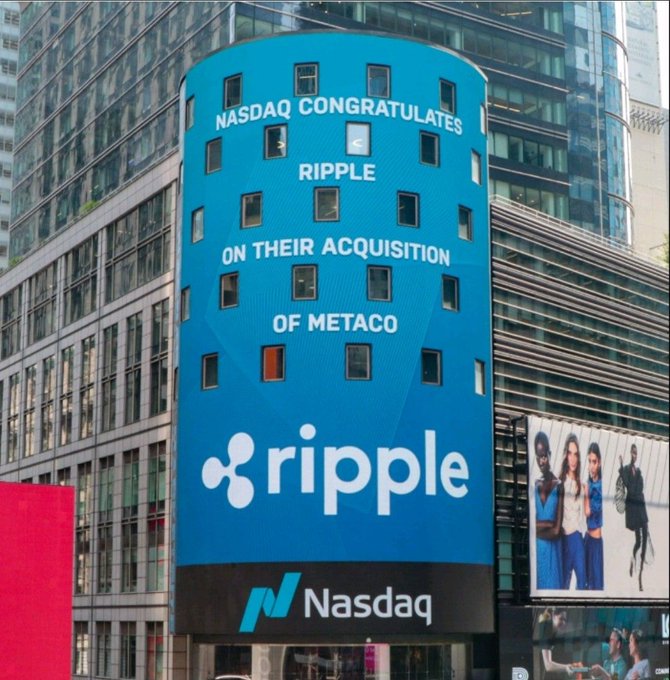 나스닥, 리플 메타코 인수 축하 광고 게재... XRP 0.50달러 근접