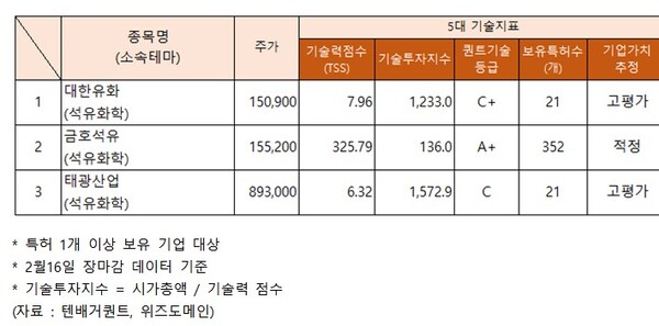 석유화학 관련주 기술력, 고평가 대한유화·태광산업... 주가상승 한화솔루션