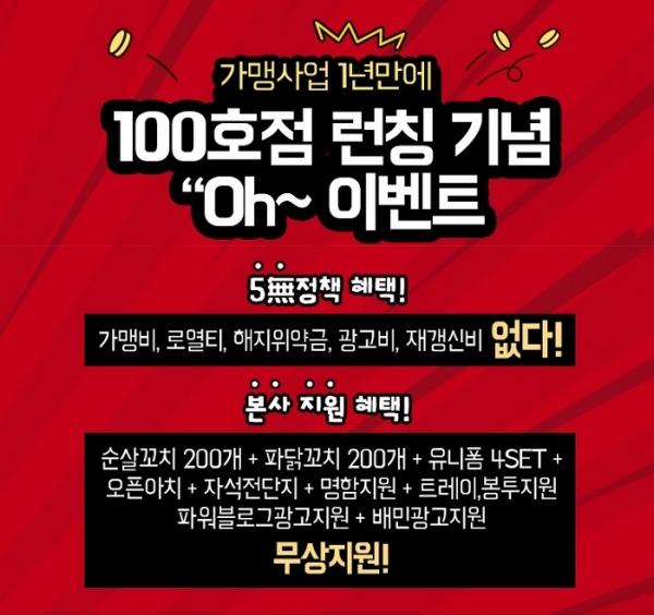 요즘 뜨는 배달 프랜차이즈 창업 더꼬치다 닭꼬치 체인점 100호점 달성