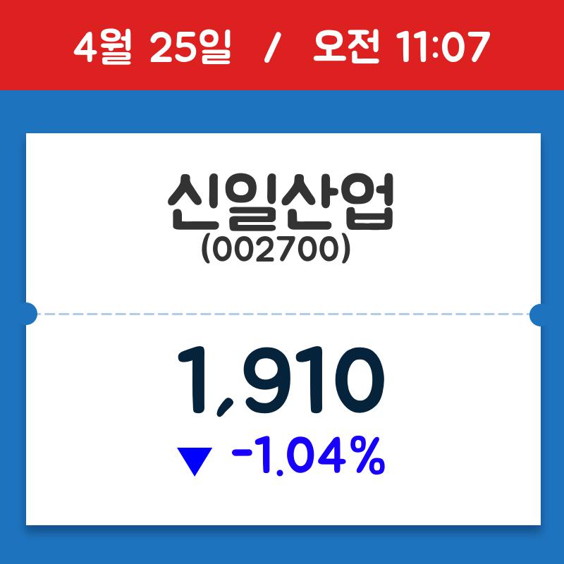 [주식 현재가] 신일산업, 11시 07분 현재가 1,910원…거래 정보는?