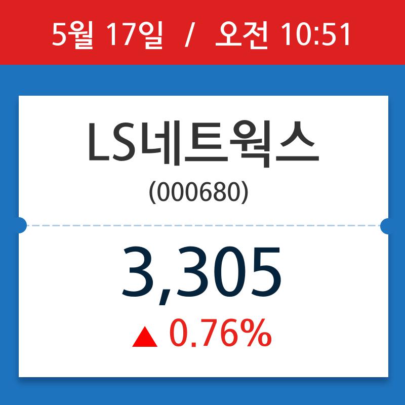 [주가정보] LS네트웍스, 10시 51분 현재가 3,305원…연중 최고가 얼마?