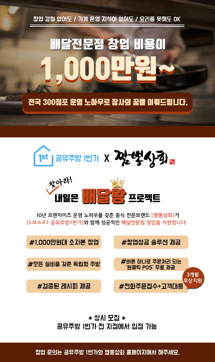 공유주방 1번가 X 짬뽕상회,‘찾아라! 내일은 배달왕 프로젝트’ 시행