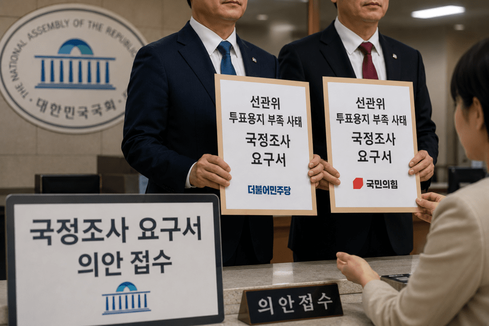 여야, 선관위 투표용지 부족 사태 국정조사 요구서 각각 제출